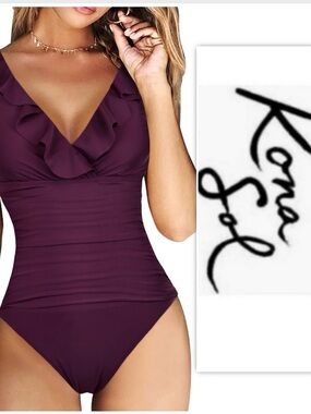 Kona Sol Plum One Piece Ruffled Swimsuit